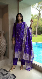 PURPLE COLOURED  WOMEN'S  POLYSTER KURTA WITH  DUPATTA SET